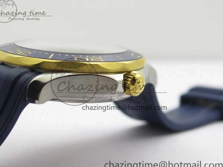 0321 Refined 2018 Seamaster Diver 300M SS YG VSF 1:1 Best Edition YG Bezel Blue Dial on Blue Rubber Strap A 7898